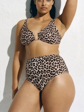 Leopard Print High-Waist Swim Bottoms